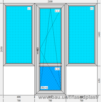 Балконний блок металопластиковий Rehau 2100*2050 з двома вікнами