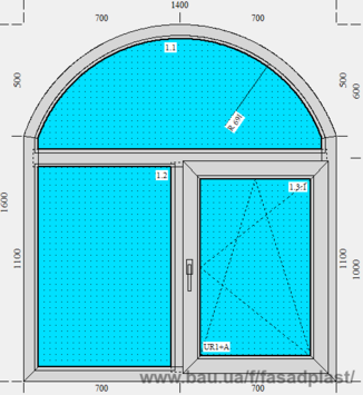 Вікно металопластикове арка Rehau 1400*1600