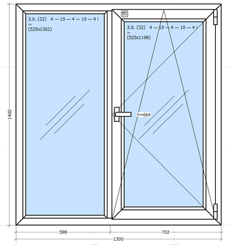Вікно металопластикове двостулкові Rehau 1300*1400