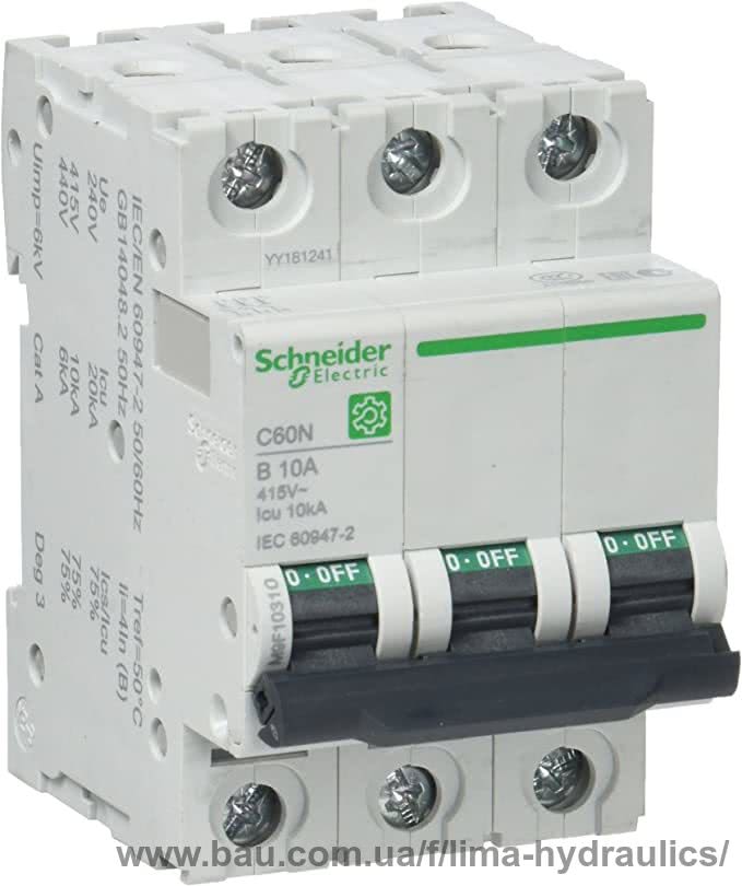Автоматичний вимикач (MCB), Multi9 C60N, 3P, 10A, M9F10310 Schneider Electric