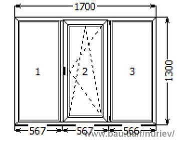 3-х створчатое металопластиковое окно Rehau 1700*1300