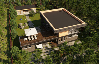 Невеликий будинок із навісом для машини та терасами  Countryside — Vizdome Space Невеликий будинок із навісом для машини та терасами  Countryside — Vizdome Space