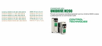 Розпродаж перетворювачів частоти Unidrive M200