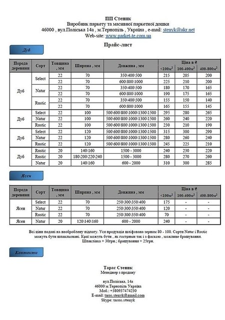 Прайс-лист на всю нашу продукцію