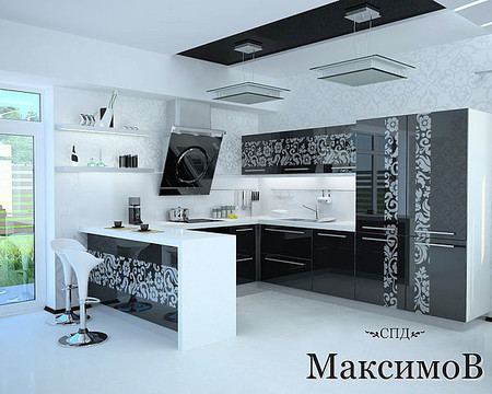 Кухонный гарнитур с фасадами из каленого стекла